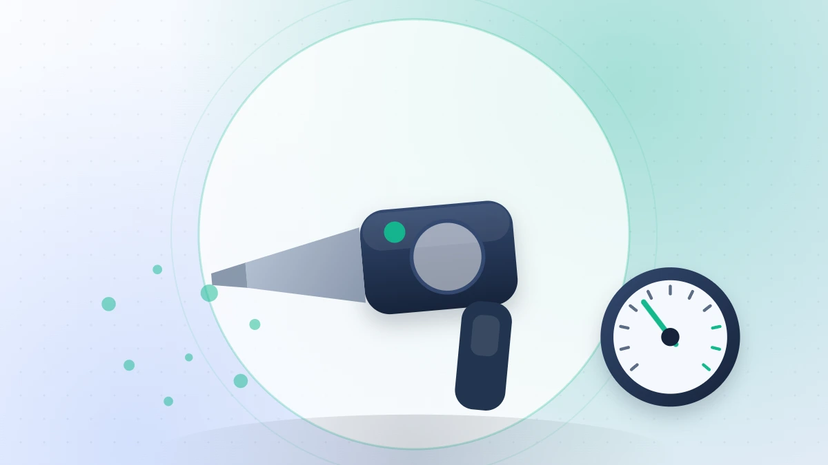 Flat illustration of a cordless handheld car vacuum with a crevice nozzle, dust and a suction gauge
